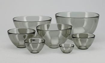 SKÅLAR 7 st, glas "Fuga", Sven Palmqvist för Orrefors. 1900-talets mitt.