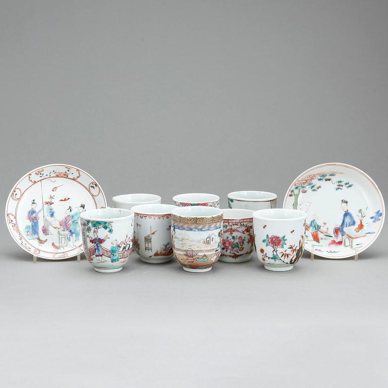 KOPPAR, 8 st, porslin, Qianlong, Kina 1700-tal.
