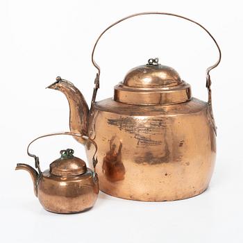 Coffee pots, 2 pcs, copper, Sweden, 18th/19th century.