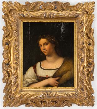 SEBASTIAN DEL PIOMBO, In the manner of, oil on panel. With alter inscription "Tizian" hidden under the frame.