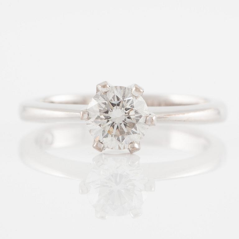 Ring, solitaire, white gold with brilliant-cut diamond 0.96 ct.