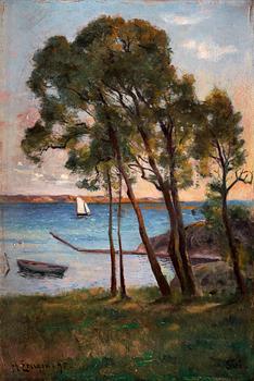 44. Johan Ericson, Coastal view from Särö with sailboat.