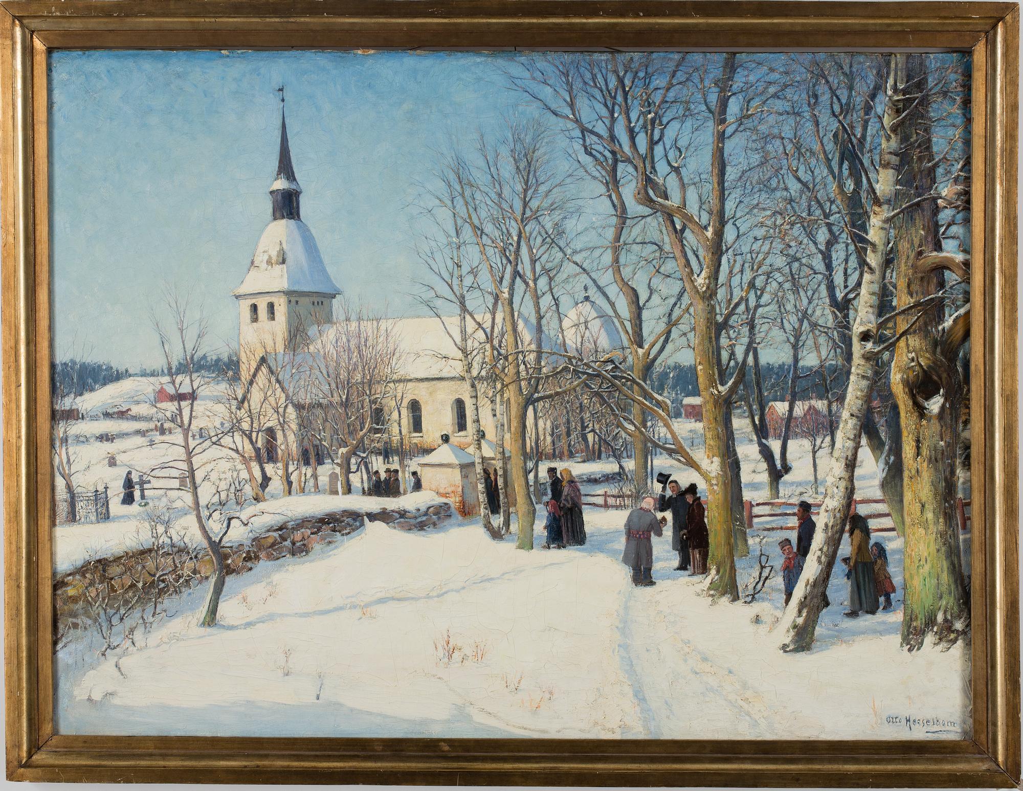 An Otto Hesselbom oil painting depicting Spånga Church.