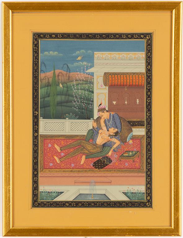 Unidentified artist, Pair in palace setting, India, 20th century.