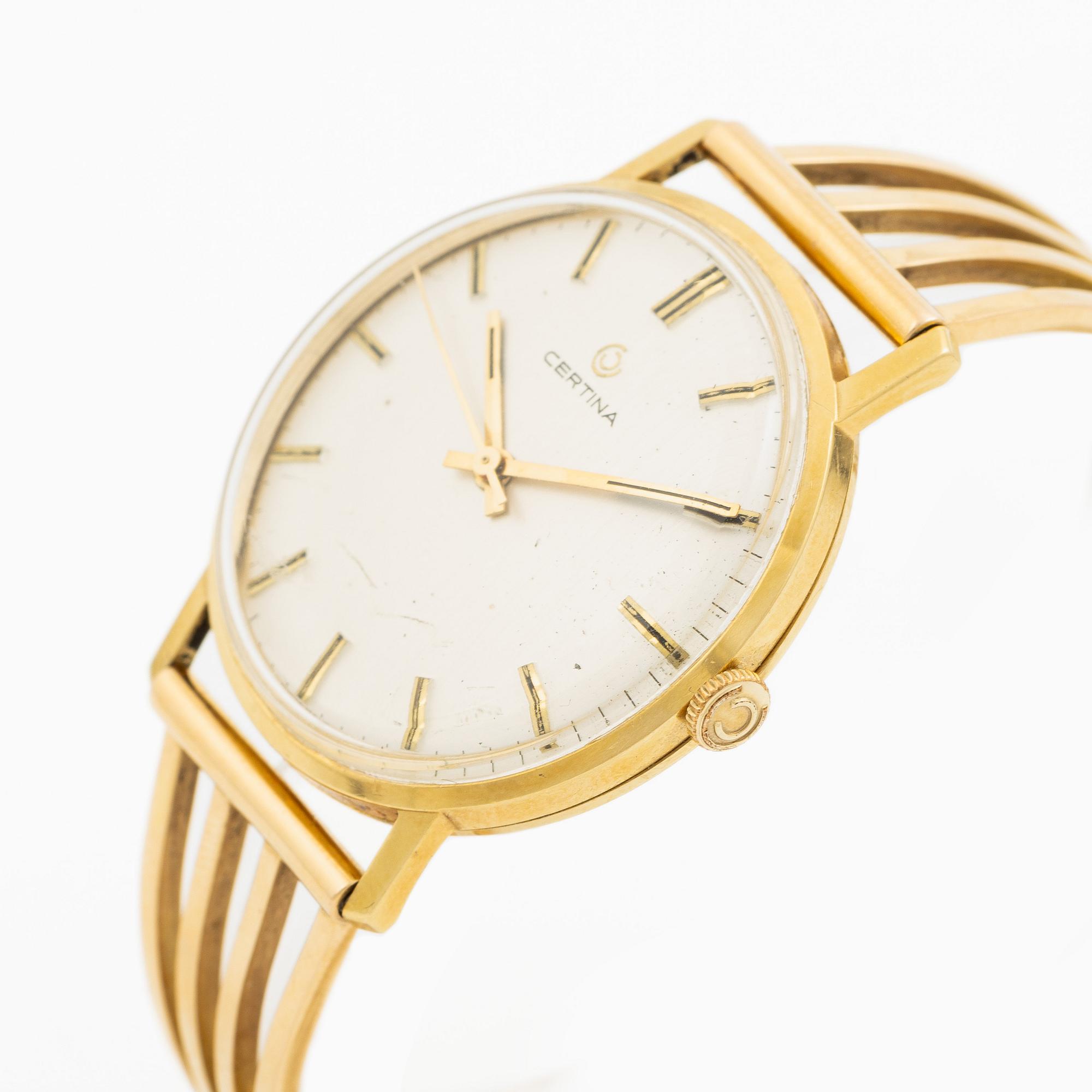 Certina, wristwatch, 18K gold, bracelet in 18K gold, 33.5 mm.