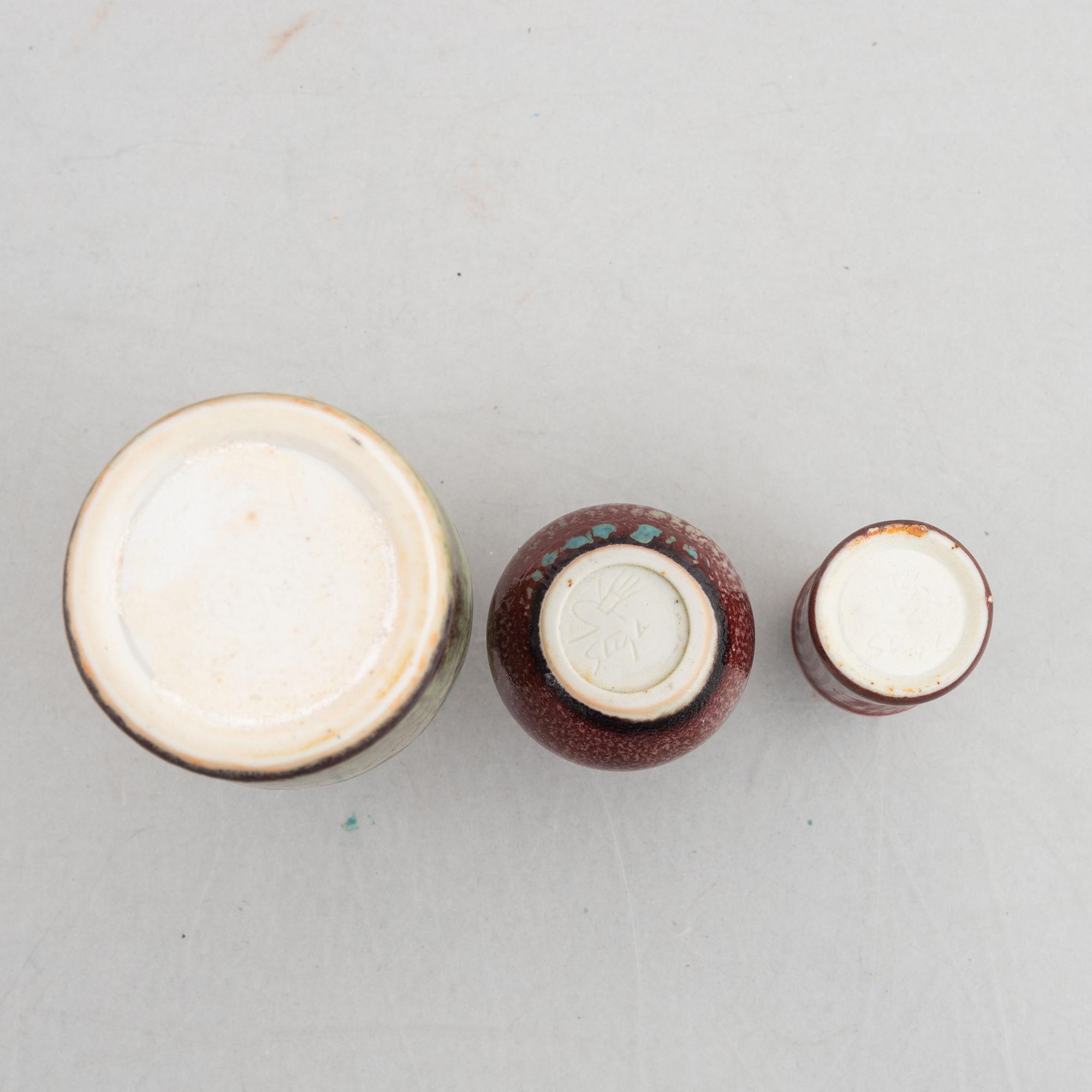 Stig Lindberg, a set of  three stoneware vases, Gustavsberg Studio.