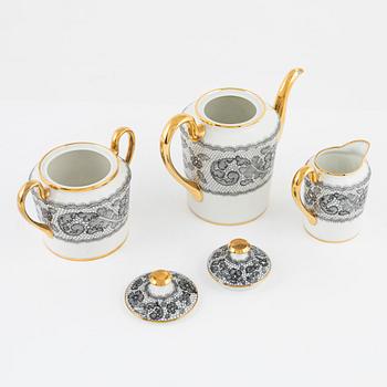 Kaffeservis, 7 delar, porslin, Black Lace, Marcel Rochas Paris, Limoges Le Tallec.