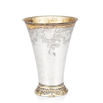 158. A Swedish 18th century parcel-gilt beaker, mark of Petter Julin, Köping 1765.