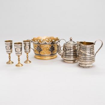 A 6-piece set of Kubachi parcel-gilt, silver and niello, Russia 1960s.