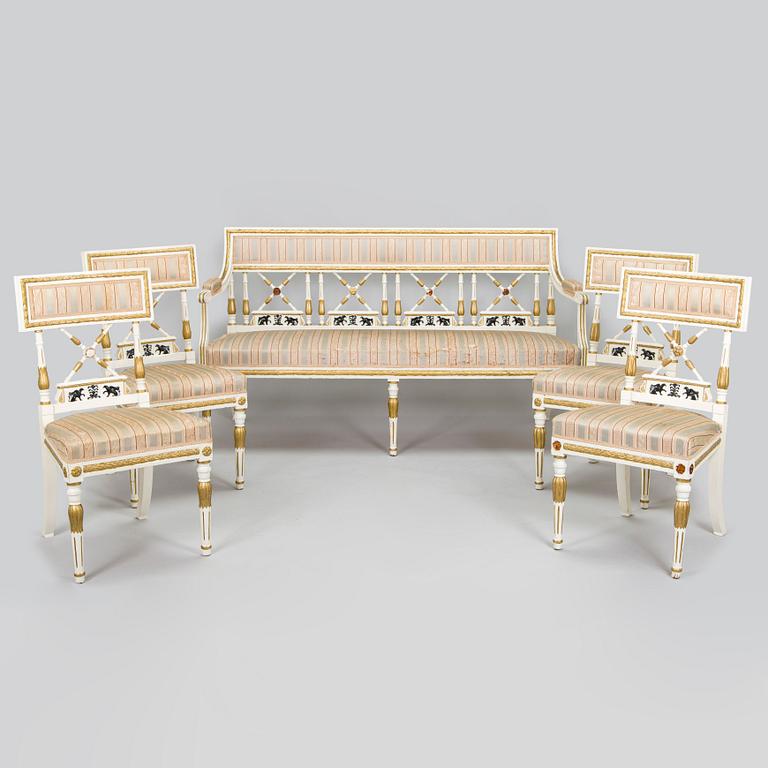 Sohva ja neljä tuolia, myöhäiskustavilainen tyyli, 1900-luvun alku.