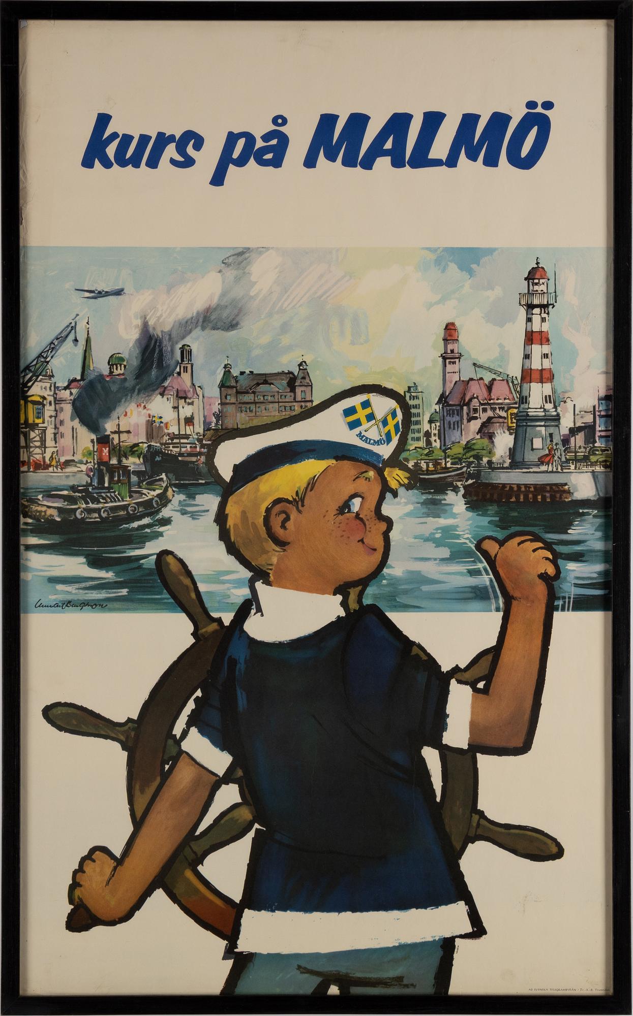 Affischer, 3 st, seglartema. "GKSS" Lotteri", "Kurs på Malmö" samt "Styrman Karlssons flammor".