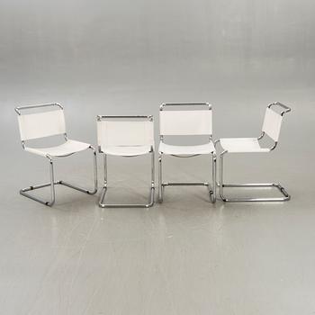 A set of four Italien chrome and leather chairs later part of the 20th century.