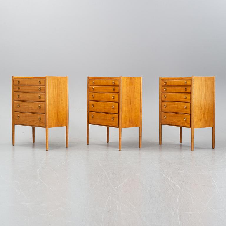 Three teak chest of drawers, 1960's.