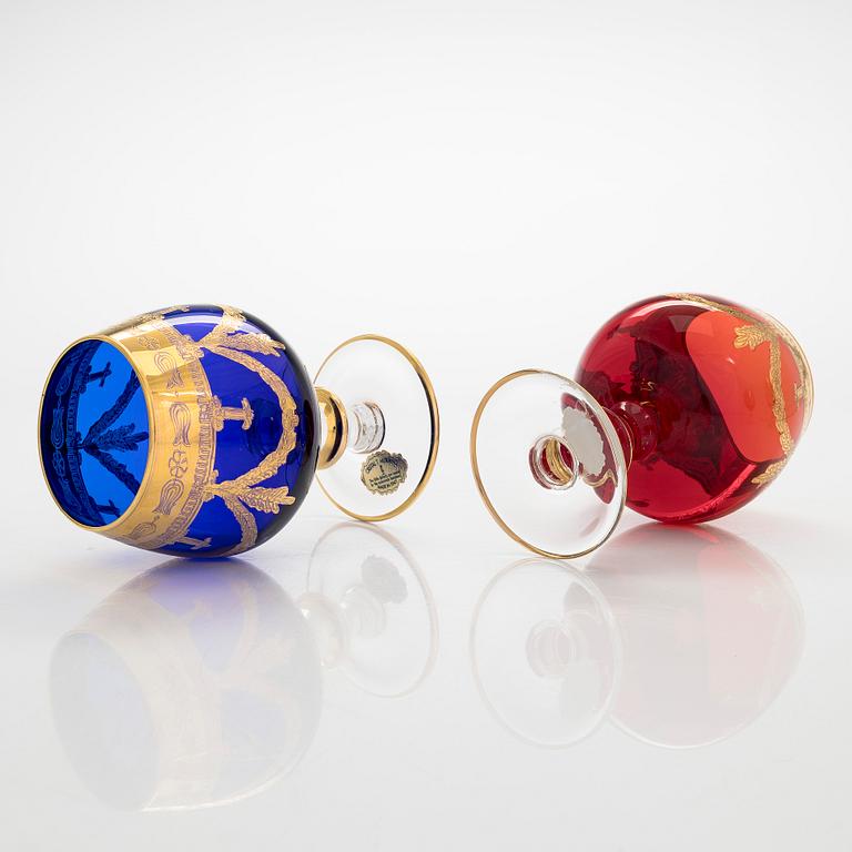 A set of six late 20th century Murano glasses, Italy.