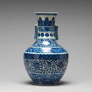 A blue and white vase, late Qing dynasty with Qianlong mark.