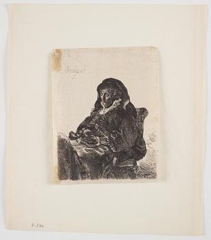 Rembrandt Harmensz van Rijn, after, "Rembrandt's Mother in Widow's Dress, Black Gloves", probably 18th century.