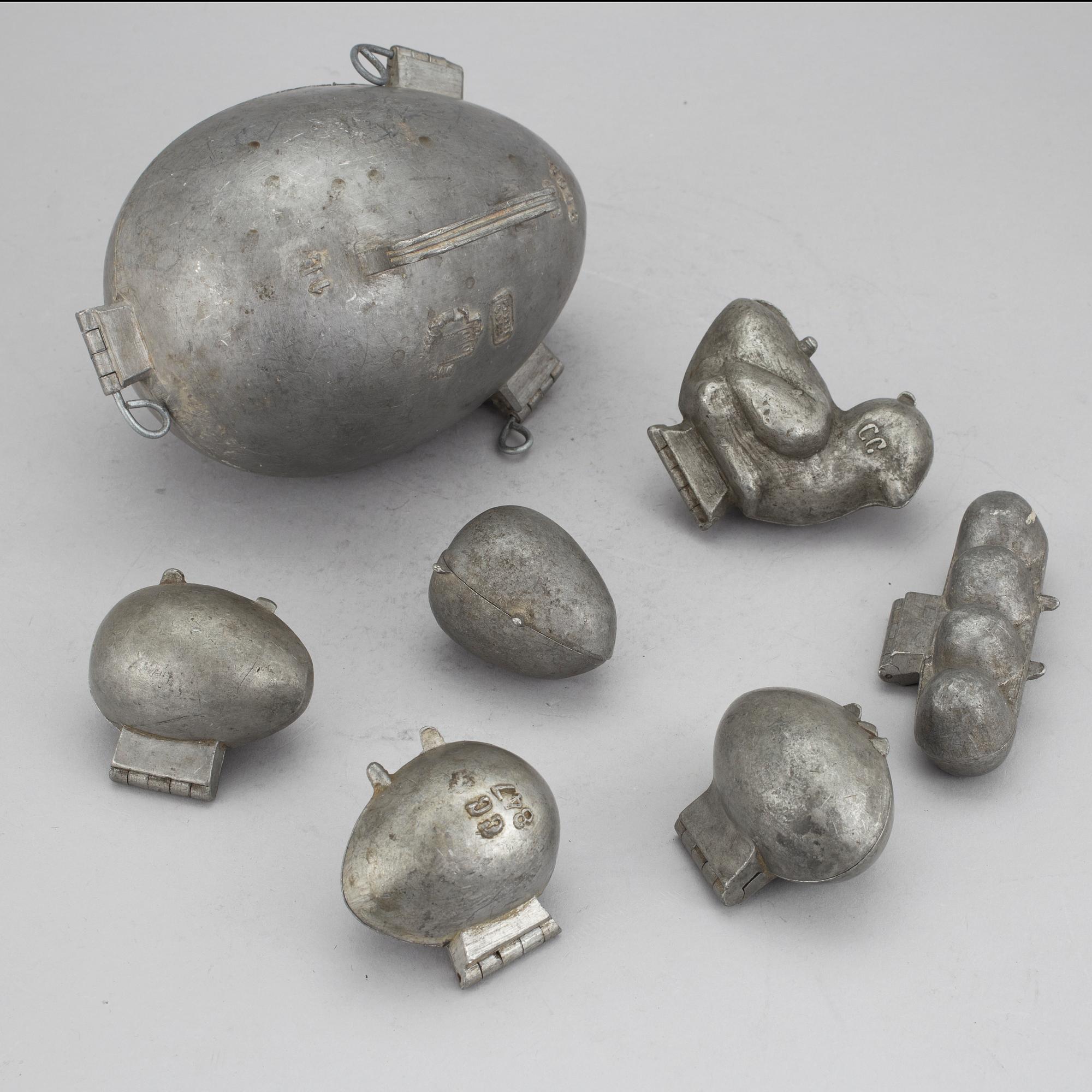 PARTI MARSIPAN- CHOKLADFORMAR, 10 st, tenn, 1900-tal.