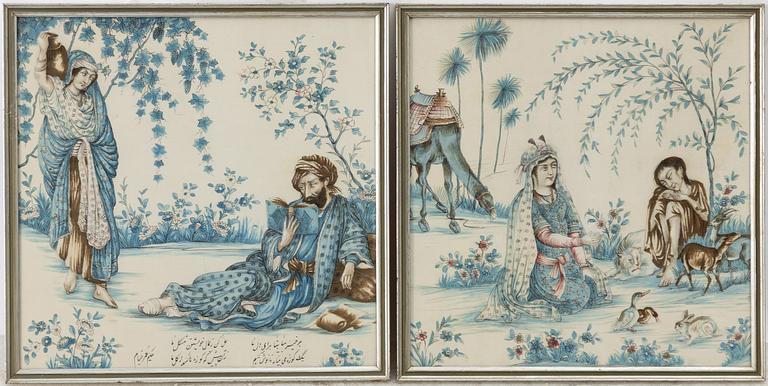 Sidenmålningar, ett par, Persien, omkring år 1900.