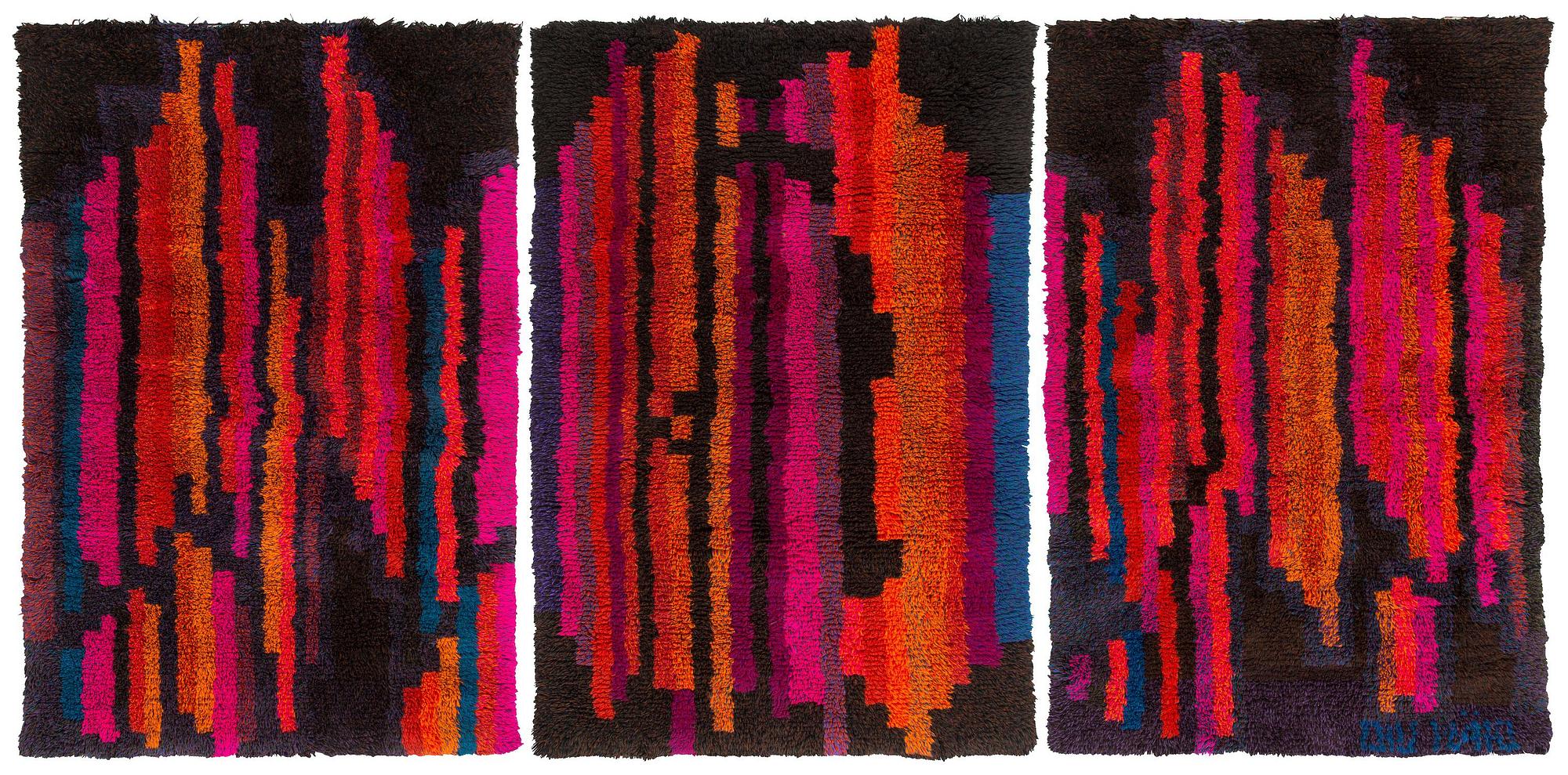 Oili Mäki, rya, triptyk, "Sibelius VII sinfoni", sannolikt unik, signerad Oili Mäki. À ca 215 x 140 cm.