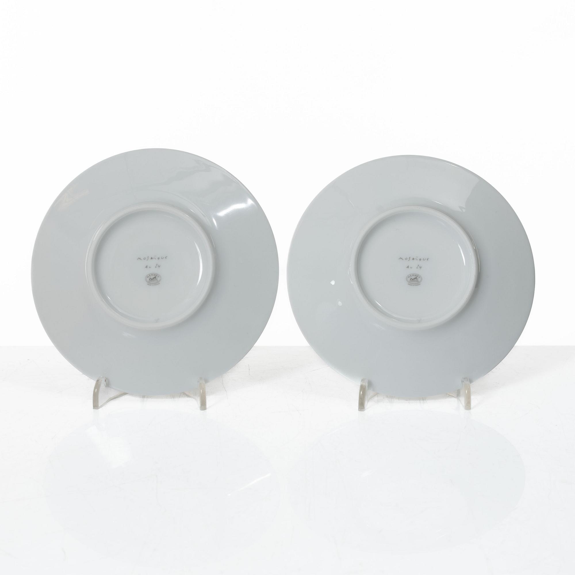 Hermès, cups with saucers, a pair, "Mosaique au 24".