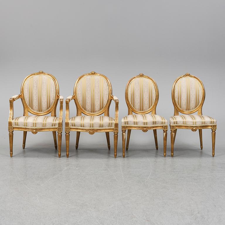 STOLAR samt KARMSTOLAR, 2+2 st, gustaviansk stil, 1900-talets första hälft.