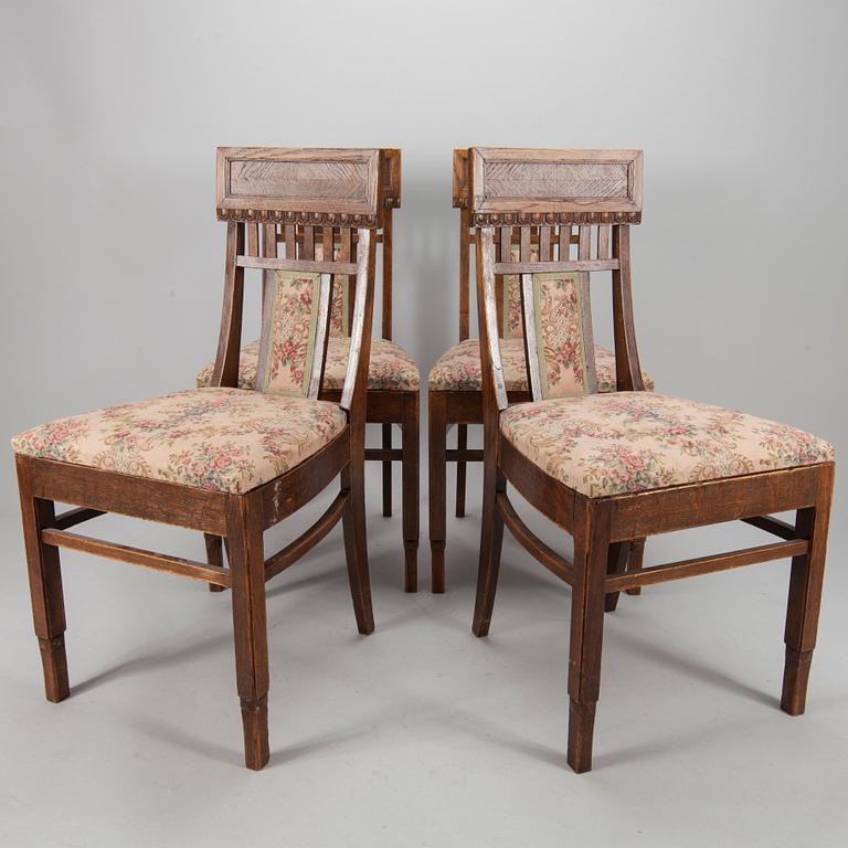 STOLAR, 4 st, "Saarismodellen" design Eliel Saarinen, Möbelfabrik Juho Konttinen, 1900-talets början.
