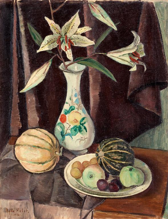 Agda Holst, Still life with fruits and flowers.