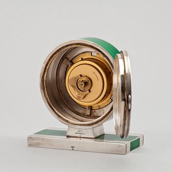 A David-Andersen sterling and green enamel table clock, Norway.