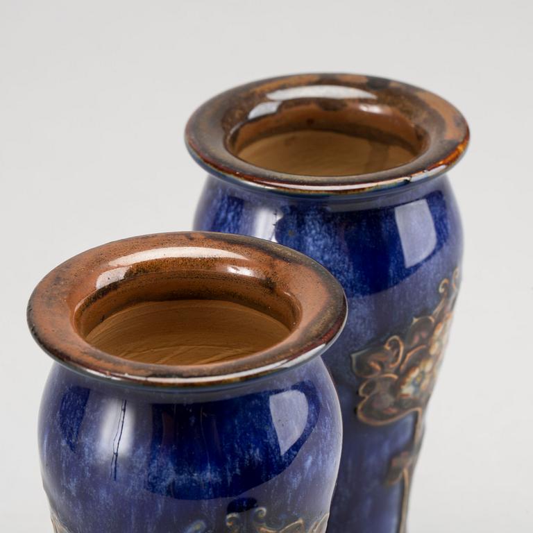 A Pair of Royal Doulton earthenware vases, early 1900's.