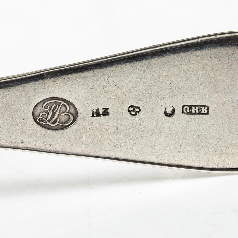 Matskedar, silver, 11 st, äldre modeller, 1789-1848.