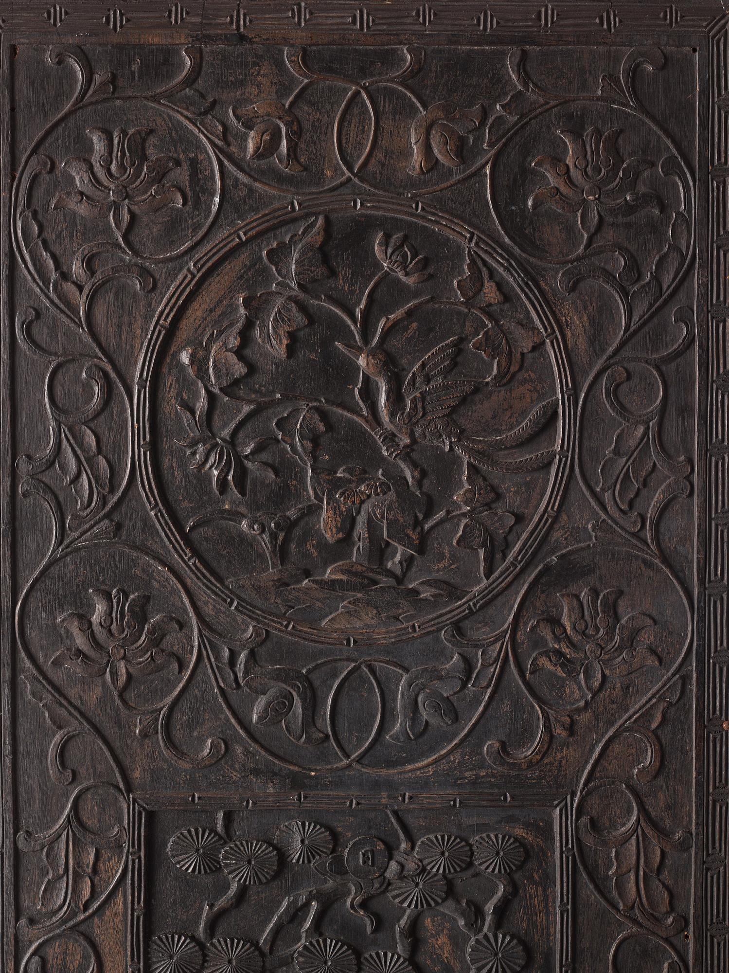 A set of three Chinsese hardwood panels, Qing dynasty.