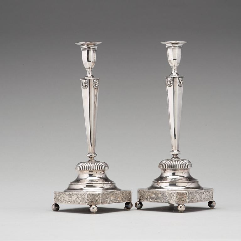 Stephan Westerstråhle, ljusstakar, ett par, silver, Stockholm 1799. Sengustavianska.