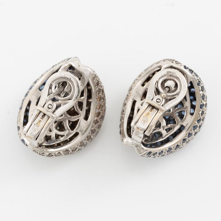Earrings, a pair, 18K white gold with sapphires and diamonds.