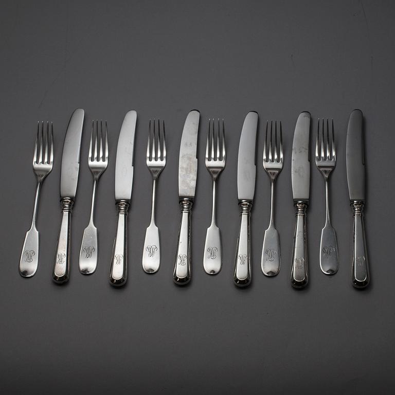 BESTICK, 6+6 st, silver, "Helsingfors" Kultakeskus, Tavastehus 1957-1960. Tot. vikt ca 580 g.