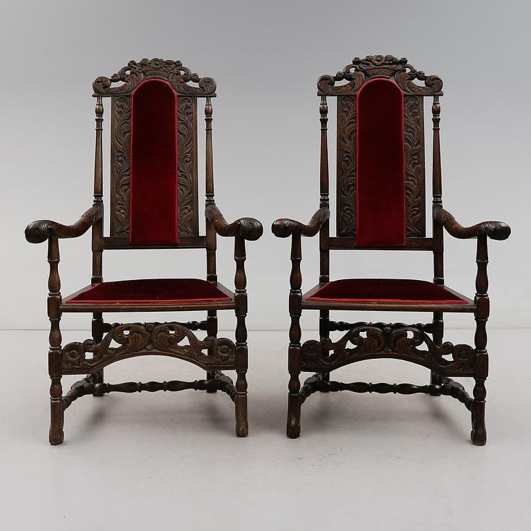 KARMSTOLAR, 1 par, barockstil, omkring år 1900.