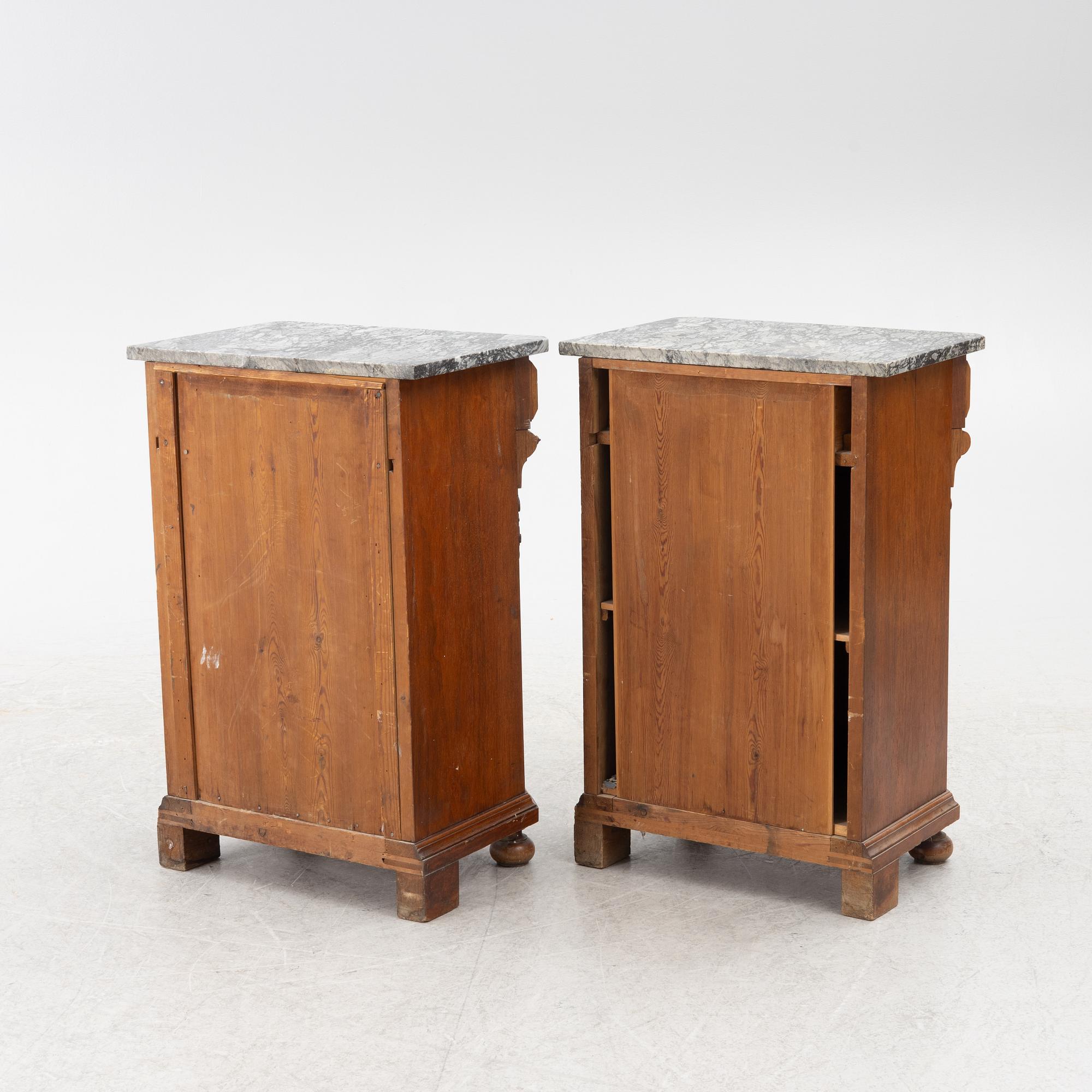Bedside tables/cabinets, a pair, Neo-Renaissance, late 19th century.
