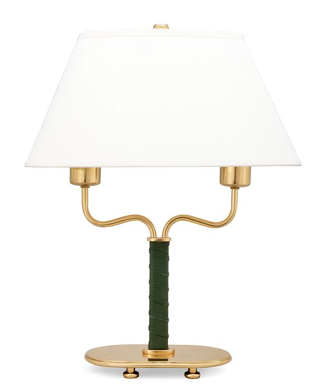 A Josef Frank brass and green leather table lamp, Svenskt Tenn, model 2388.