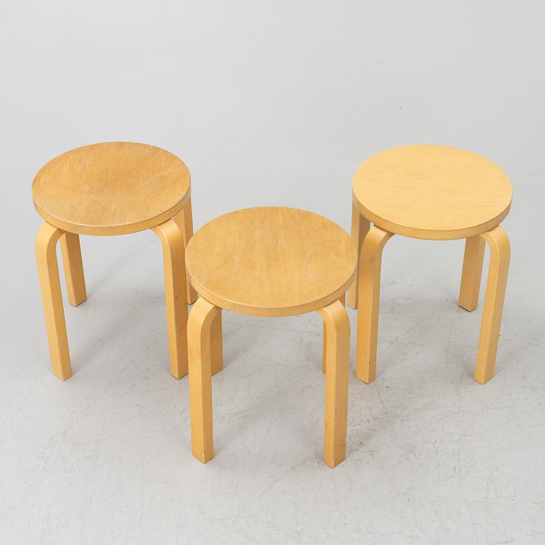 Alvar Aalto, stools, 3 pcs, model E60, Artek, Finland.