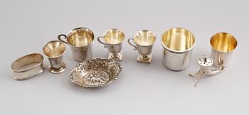 SAMLING SILVERFÖREMÅL, 9 delar, 1900-tal. Vikt ca 291 gram.