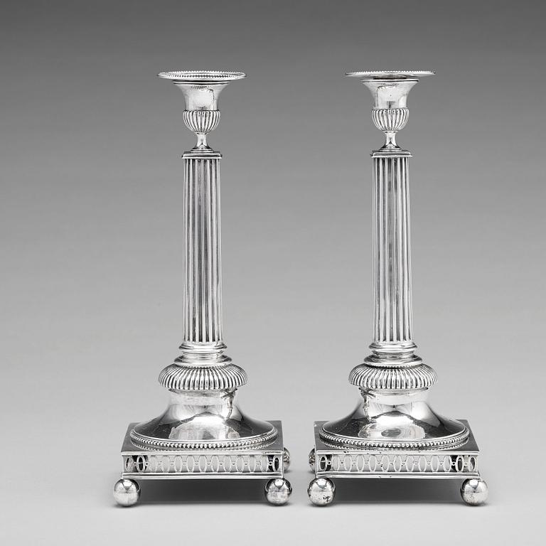 Pehr Zethelius, ljusstakar, ett par, silver, Stockholm 1794. Gustavianska.