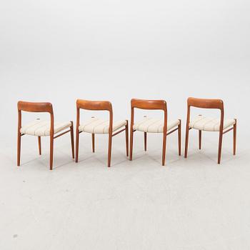 Niels Otto Møller, a set of four teak dining chairs from JL Møller  möbelfabrik Denmark 1960s.