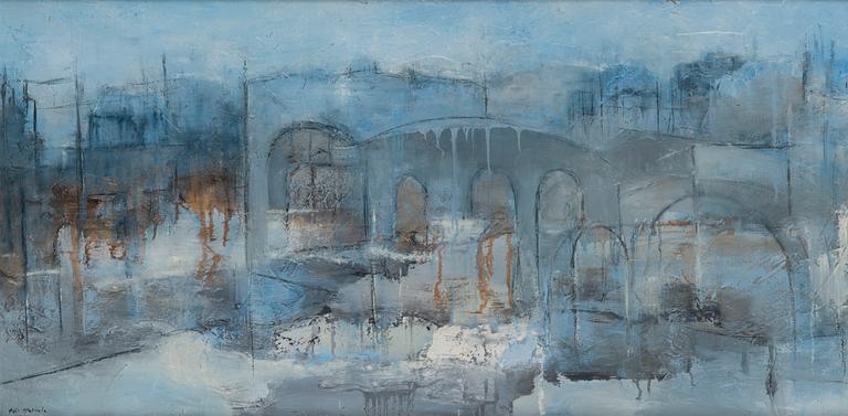 Heli Huotala, blandteknik på pannå, signerad.