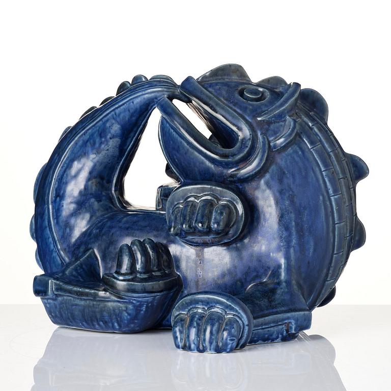 Wilhelm Kåge, a large stoneware sculpture of a dragon puppy, Gustavsberg Studio, Sweden, 1940s.