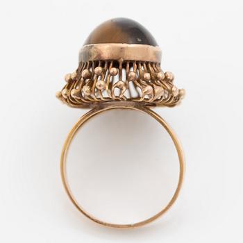 Ring 14K gold with quartz/tiger's eye.