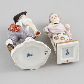 FIGURINER, 2 st, porslin, Meissen, omkring 1900.