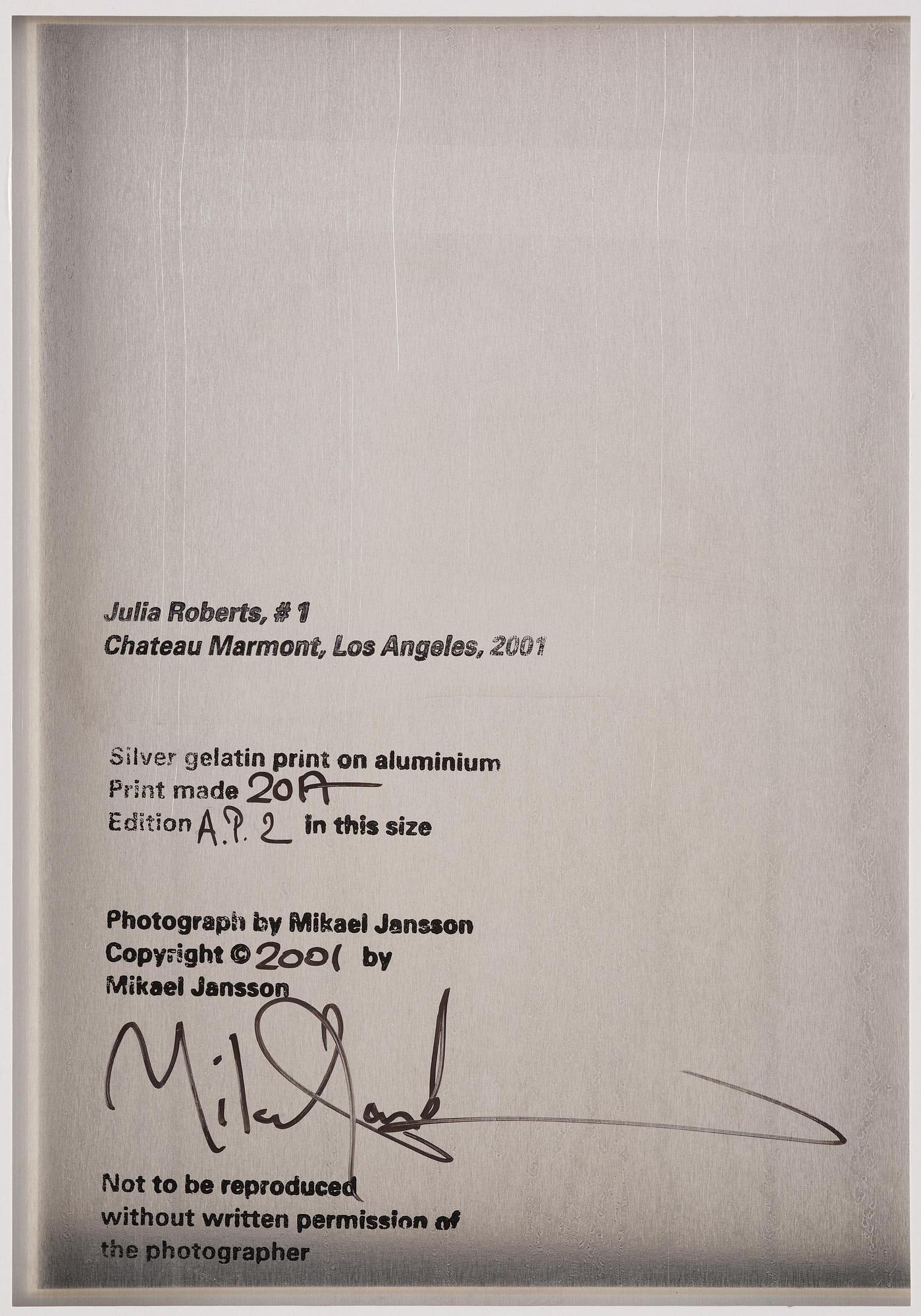 Mikael Jansson, "Julia Roberts, #1, Chateau Marmont, Los Angeles", 2001.