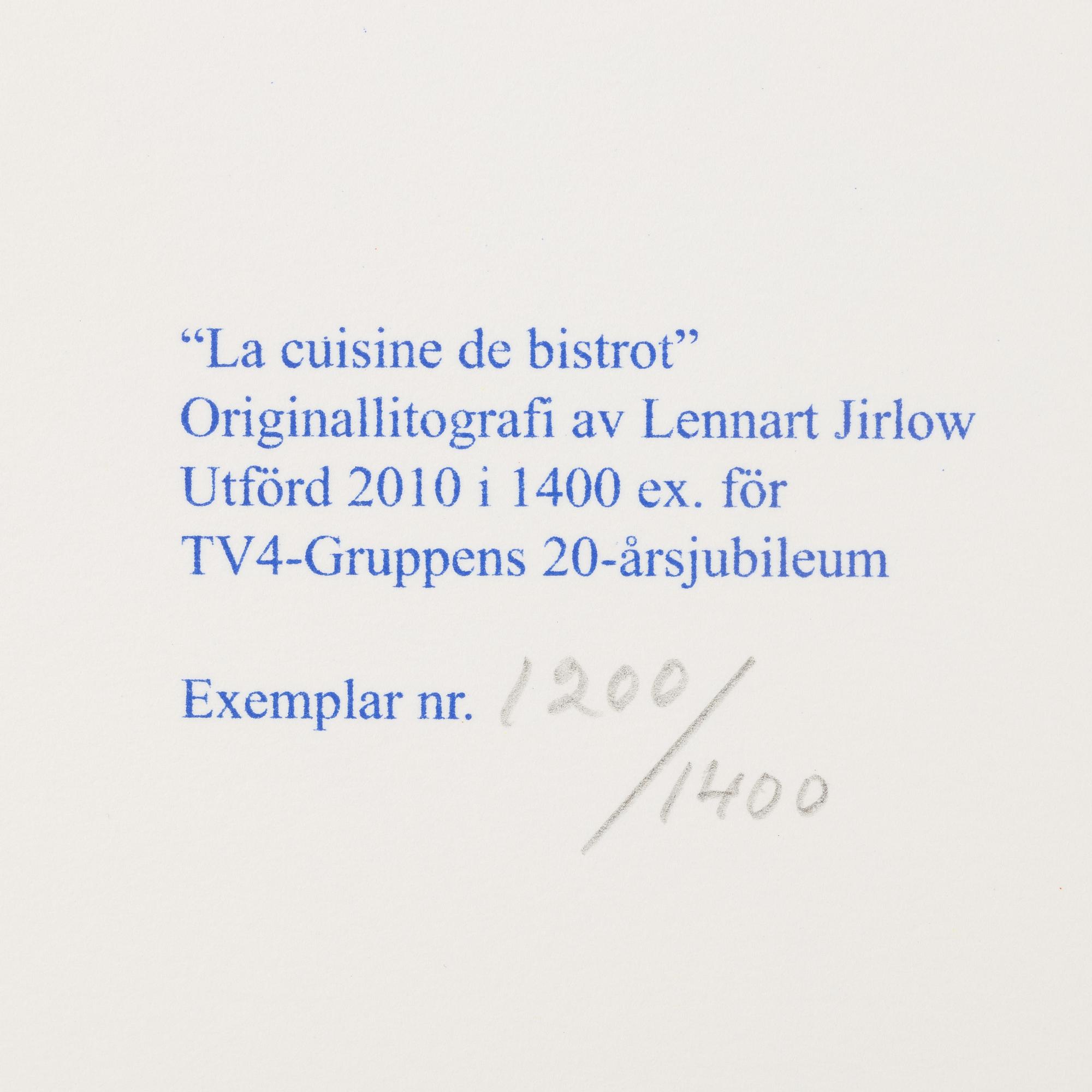 Lennart Jirlow, lithograph in colours, 2010, signed 120071400.