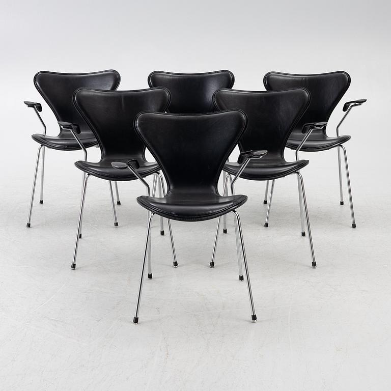 Arne Jacobsen, a set of 6 armchairs, "The Seven", Fritz Hansen, Denmark, 2006.