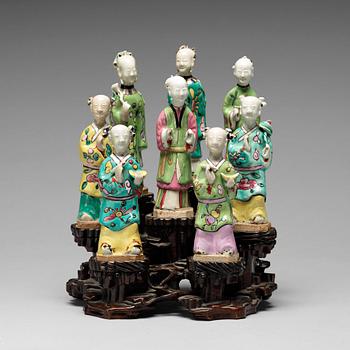 187. A group of eight famille rose figurines, Qing dynasty, 19th Century.