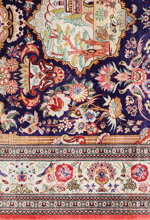 An older silk Ghom rug, 150 x 103 cm.